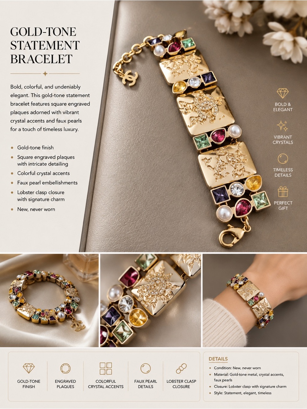 ✨ Gold-Tone Statement Bracelet – New ✨